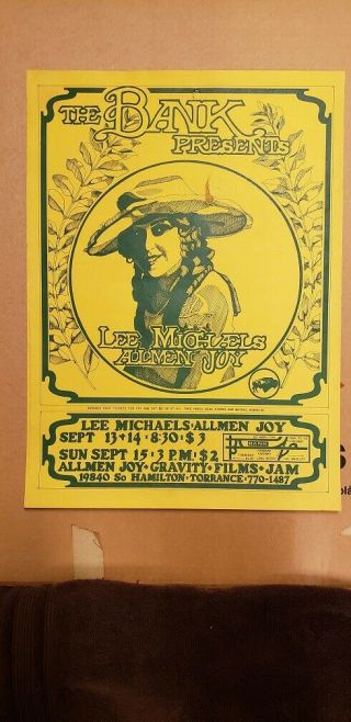Scarce 1968 The Bank - Lee Michaels Concert Poster - Robert A Wilson Artist