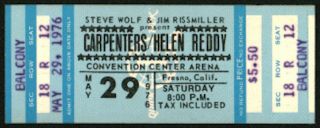 The Carpenters (band) - Karen Carpenter - 1976 Concert Ticket (fresno)
