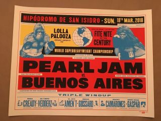 Pearl Jam Lollapalooza Buenos Aires 2018 Poster Artist Ames Bros Show Ed