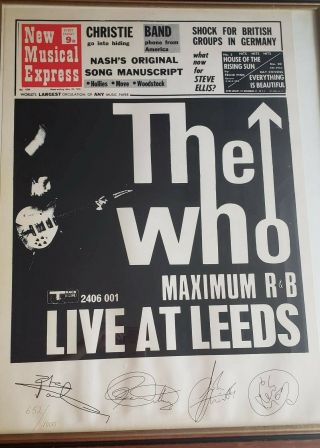 The Who Numbered Limited Ed.  Poster Maximum R&b Live At Leeds Autographs Framed