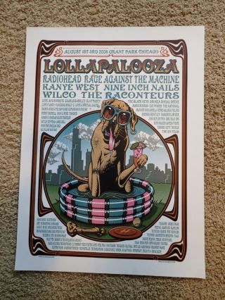2008 Lollapalooza Poster Radiohead,  Kanye,  Wilco,