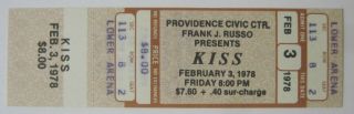 February 3,  1978 Kiss Concert Ticket Providence Civic Center