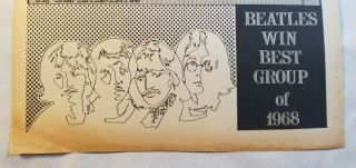 Vintage The Beatles Win Best Group Of 1968 La Press Unframed - 2 Sided