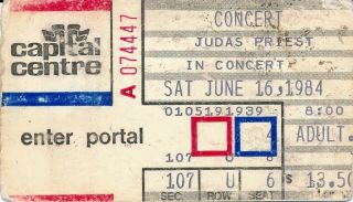 Judas Priest Concert Ticket Stub Capital Center Landover Md June 16 1984