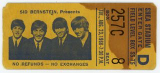 Beatles Shea Stadium Concert Ticket Stub August 23,  1966