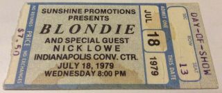Blondie Indianapolis Concert Ticket Stub July 18 1979 Parallel Lines Tour