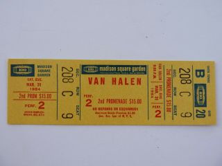 Van Halen 3 - 31 - 84 E.  Madison Square Garden 1984 Tour Concert Ticket Eddie