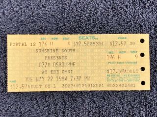 1984 Ozzy Osbourne / Motley Crue Concert Ticket Stub 05/22/84 Omni Atlanta Ga