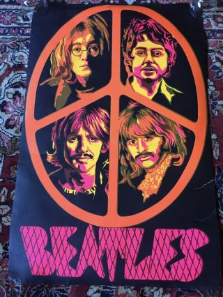 Vintage 1969 Beatles Blacklight Poster Groovy Psychedelic