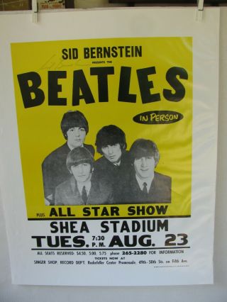 The Beatles Shea Stadium Reprint Poster Signed By Sid Bernstein