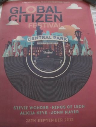 Global Citizen Poster 1st Festival 2013 Stevie Wonder Kings Of Leon Mayer Nyc Cp