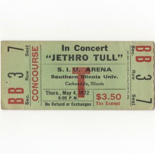 Jethro Tull & Wild Turkey Concert Ticket Stub Carbondale 5/4/72 Thick As A Brick