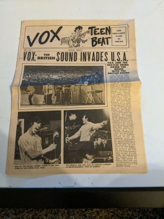 1965 Vox Teen Beat British Rock Sound Newspaper Beatles Rolling Stones Animals