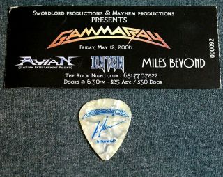Gamma Ray Kai Hansen 5/12/2006 Majestic Tour Guitar Pick,  Ticket Stub Helloween