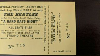 THE BEATLES A HARD DAYS NIGHT 1964 SPEC Preview MOVIE PREMIERE TICKET 2