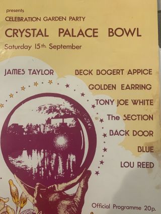Crystal Palace Bowl Concert Program From England 1973,  Jeff Beck,  James Taylor