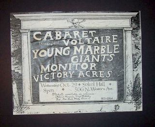 Cabaret Voltaire & Young Marble Giants 1st Us Tour Monitor 1980 Sokol Hall Flyer