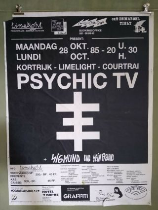 Psychic Tv Vintage Concert Tour Poster Sigmund Und Sein Freund Belgium 1985