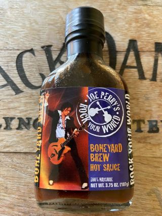 Vtg Joe Perry Rock Your World Boneyard Brew Hot Sauce Flask Bottle Aerosmtih