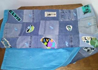 Elvis Presley Lap Quilt Handmade ONE OF A KIND Denim and Flannel 55 