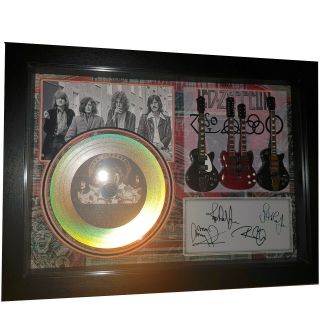 Led Zeppelin And 3 Miniature Guitar And Mini Gold Lp Shadow Box Signed Print