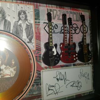 Led Zeppelin and 3 Miniature Guitar and mini gold LP Shadow box signed print 3