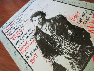 1987 Sid Vicious DON ' T LET THEM TAKE YOU ALIVE Poster - Sex Pistols Anarchy Punk 2