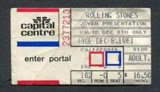 1981 Rolling Stones Concert Ticket Stub Landover Md Tattoo You Jagger Richards