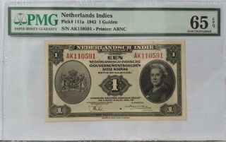 Netherland Indies 1 Gulden 1943 Pmg 65 Epq