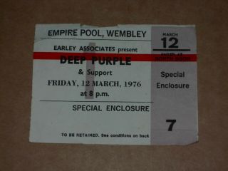 Deep Purple 1976 Empire Pool,  Wembley Concert Ticket