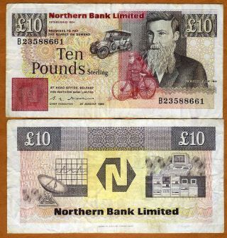 Ireland,  Northern Bank,  10 Pounds,  1993,  P - 194 (194b),  F - Vf