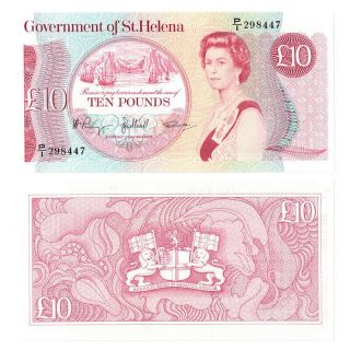 Saint Helena 10 Pounds,  Unc,  1985,  Pick - 8,  Paper Money