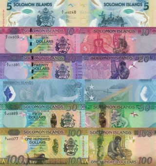 Solomon Islands 6 Note Set - 5 To 100 Dollars (nd/2017 - 2019) Pnew,  P33 - P37 Unc