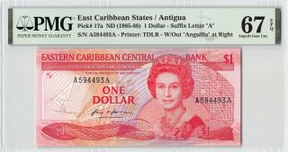 East Caribbean States / Antigua Nd (1985 - 88) P - 17a Pmg Gem Unc 67 Epq $1
