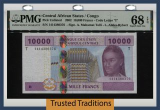 Tt Pk Unl 2002 Central African States /congo 10000 Francs Pmg 68q Monster Gem