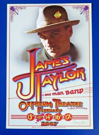 James Taylor 2007 Concert Poster Signed By Randy Tuten 13x19
