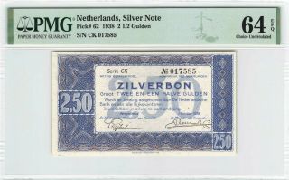 Netherlands 2½ Gulden 1938 Silver Note Pick 62 Pmg Choice Uncirculated 64 Epq