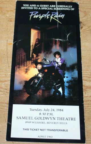 Prince Purple Rain 1984 Movie Premiere Invitation Invite Samuel Goldwyn Theater