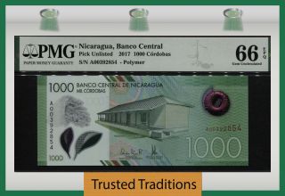 Tt Pk Unl 2017 Nicaragua 1000 Cordobas Pmg 66 Epq Stunning Modern Gem Banknote