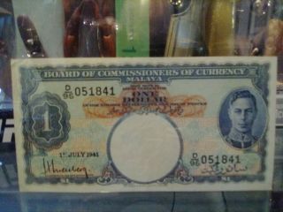 Malaya British Administration 1941 Nd (1945) $1 Dollar W&s Banknote Xf