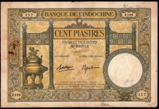 French Indochina 100 Piastres 1936 P - 51d Vf