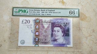 Great Britain P 392a Nd2006 20 Pounds Banknote Sign.  Bailey Pmg 66 Gem Unc