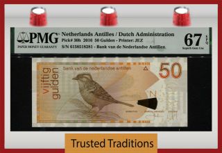Tt Pk 30h 2016 Netherlands Antilles 50 Gulden Bird Pmg 67 Epq Gem Unc