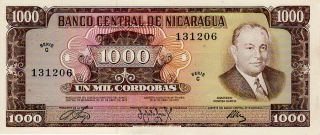 Nicaragua 1000 Cordobas Series C Dated 1972 P128a Unc Uncirculated