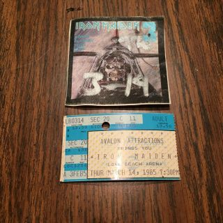 Iron Maiden Backstage Pass 3 World Slavery Tour W/matching Ticket Stub 3/14/85