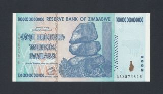 Zimbabwe 100 Trillion Dollars 2008 Unc (pick 91) Aa3574616