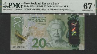 Tt Pk 193a 2015 - 16 Zealand 20 Dollars Queen Elizabeth Ii Pmg 67 Epq