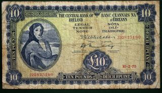 1975 Irish Central Bank Of Ireland Eire £10 Pound Banknote Lady Lavery [12614]