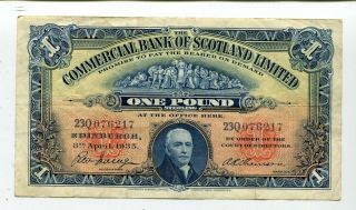 Scotland Commercial Bank 1 Pound 1935 Xf Nr 25.  00