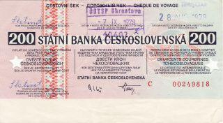 Vintage Traveller Cheque 200 Korun Czechoslovakia Russian Text 1970s 
